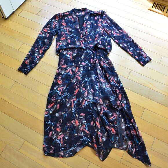 AllSaints Valero Fluttery Butterfly Midi Mid Length Dress Black Size US 2 - Picture 2 of 13